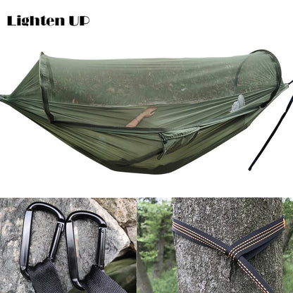 Portable Outdoor Camping Hammock with Mosquito Net High Strength Parachute- Fabric Hanging Bed Hunting Sleeping Swing