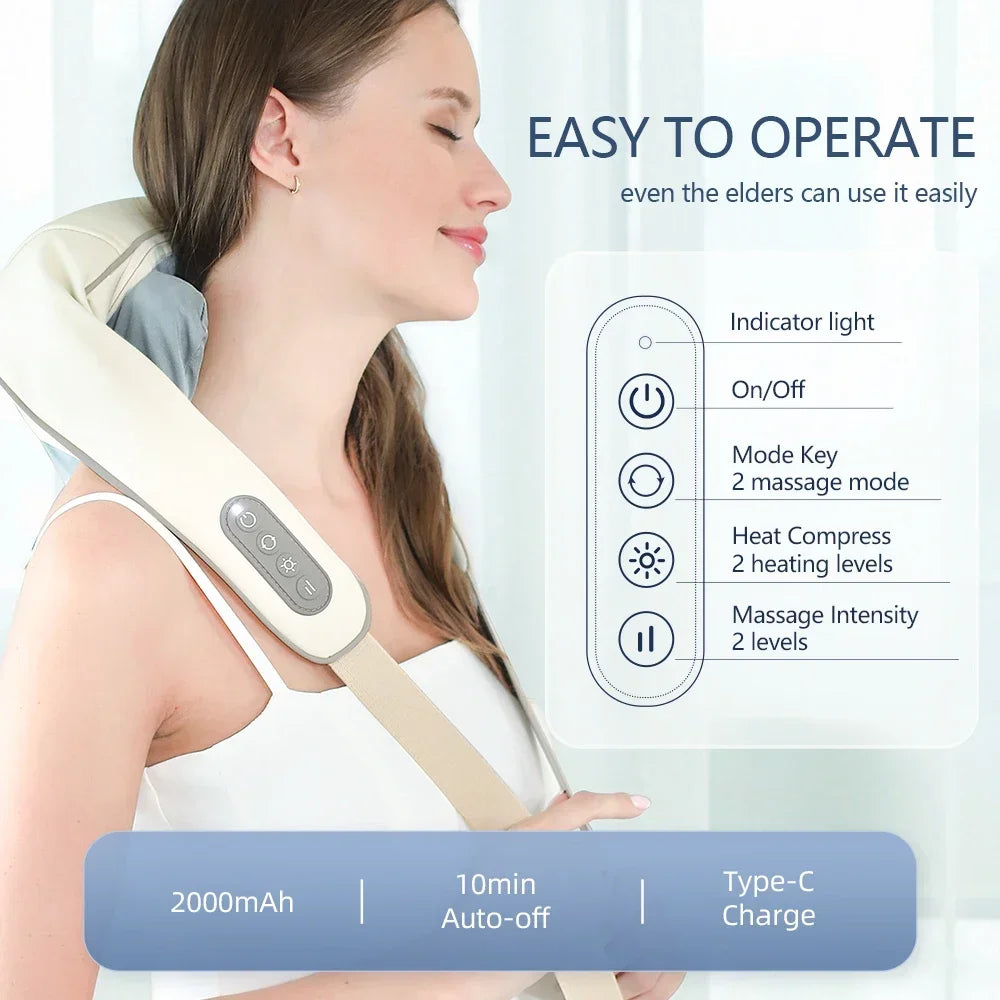 1PC Wireless Neck And Back Massager Neck And Shoulder Kneading Massage Shawl Neck Cervical Relaxing Trapezius Massager