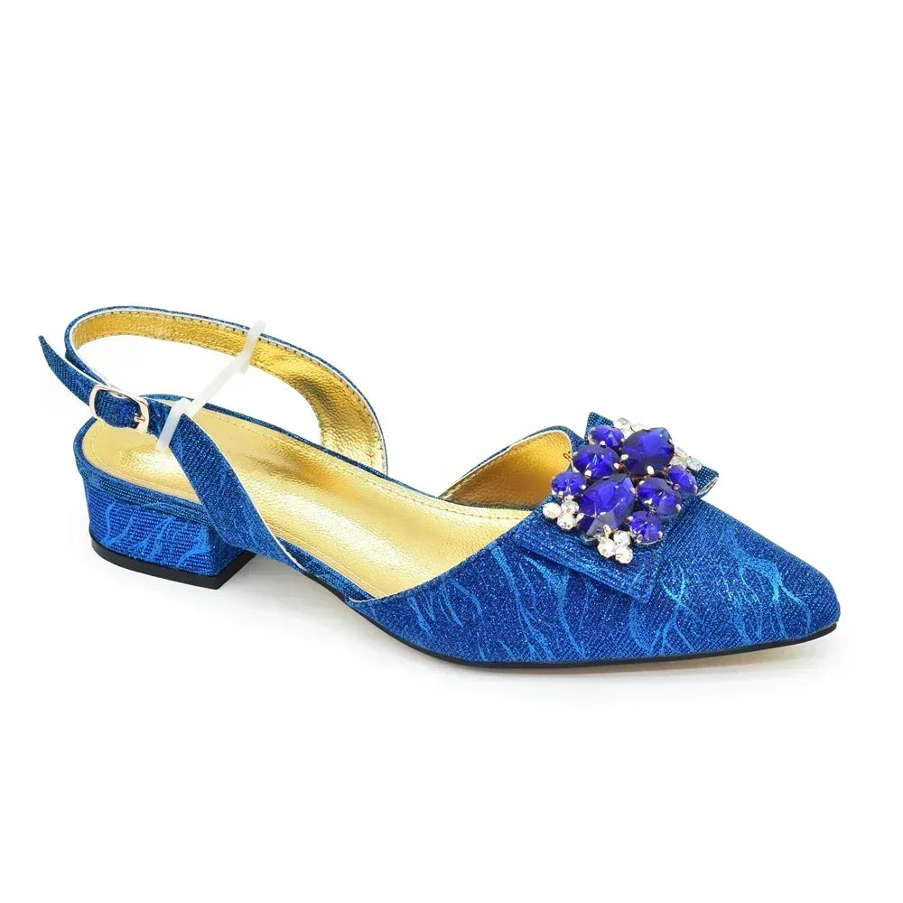 Women Shoes and Bags To Match Set Italy Lady Crystal Low Heels Pointed Toe Party Shoe and Bag African Women Ladies Wedding Pumps