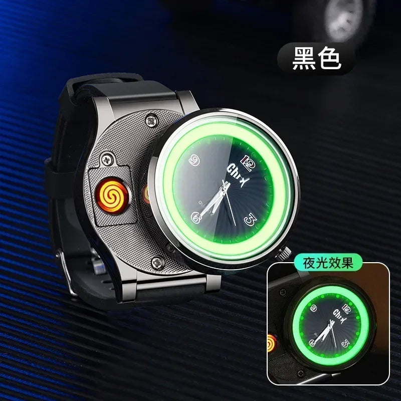 Night Light Watch Windproof True Dial Tungsten Wire Lighter Flameless Multif-unctional Luminous Watch Lighter Men's Gift