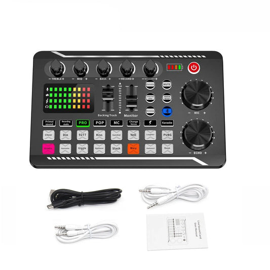 F998 Audio Mixer Sound Card With Bluetooth Voice Effects And Live Streaming Support