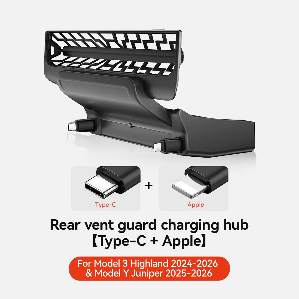 Rear Air Vent USB Hub Fast Charger Docking Station for Tesla Model 3 Highland and Model Y Juniper
