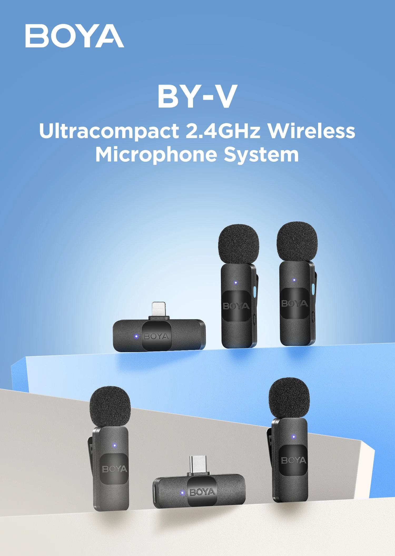 BY-V Wireless Lavalier Microphone for iPhone 15/16 Series Samsung TECNO REDMI Type-c Devices Video Recording Streaming Vlog
