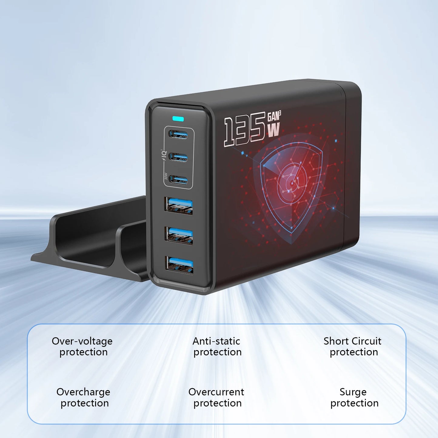 135W Gallium Nitride Charger Gallium Nitride Desktop Multi Port Fast Charging USB Desktop Charging Station Multi Port Charger