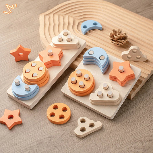 Montessori Wooden Educational Toys for  1 2Y  Shape Color Sorter Block Puzzles  Large Geometric Stacking Toys
