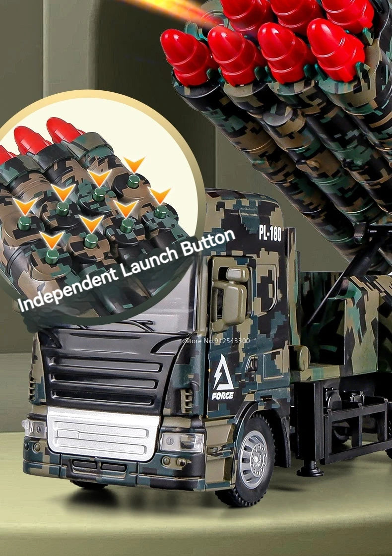 1/32 Missile Rocket Launcher Model Car Toy Metal Body Rubber Doors Opened Military Alloy Vehicle Models Ornaments Gifts for Boys