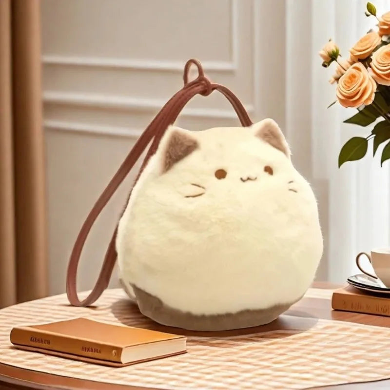 Cute Cat Plush Handbag Soft Shoulder Backpack