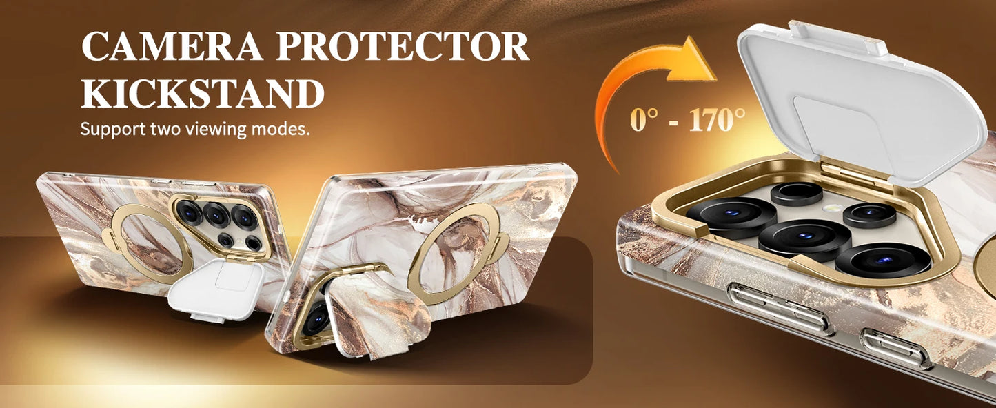 360° Spin  Stand for Samsung Galaxy S25 Ultra Case with Magsafe Marble Military Grade Protective Phone Cover
