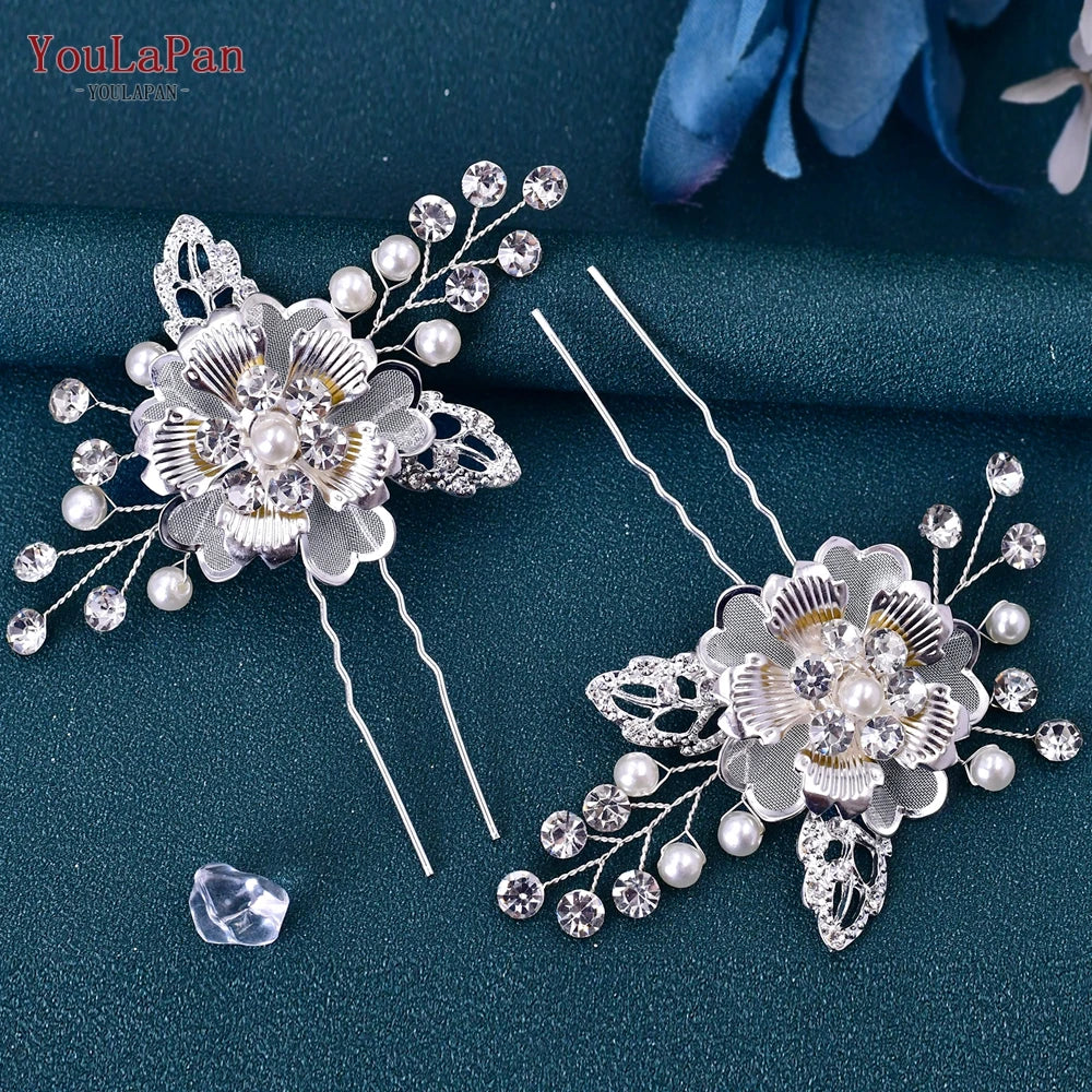 Hair Accessories U Shape Hair Pin Wedding Tiara Brides Hairpins Alloy Flower Headwear for Girls Hair Clips