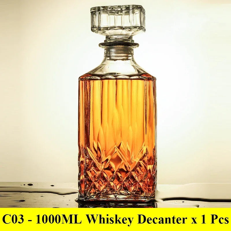 3 styles barware wine glass bottle 1000ml lead-free glass whiskey decanters for Liquor Scotch Bourbon