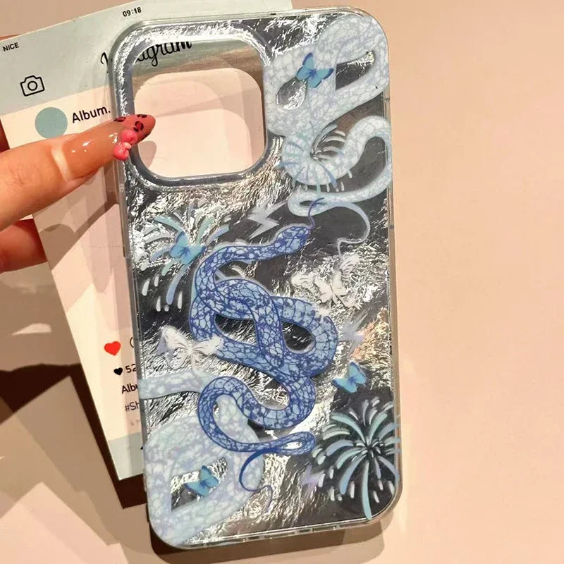 Flower Snake Phone Case For iPhone 16 15 14 16 Pro Glitter Cover