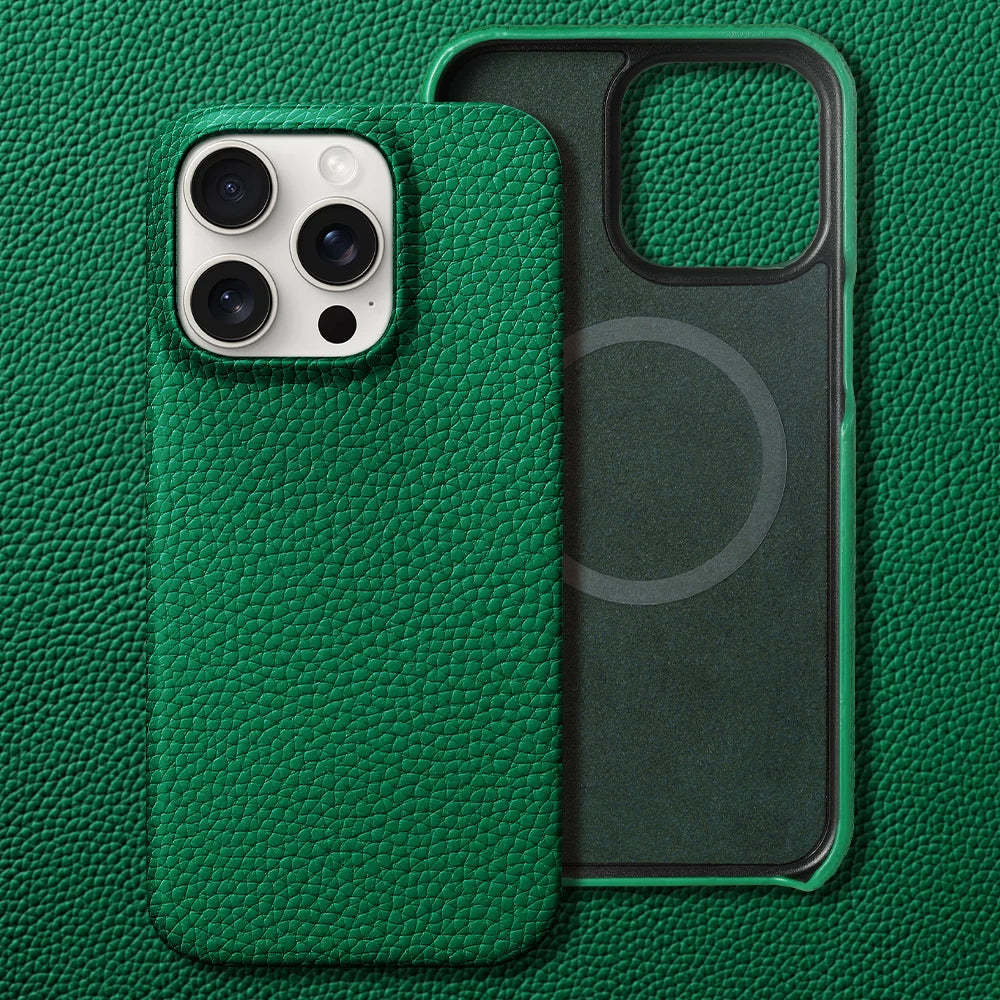 for Magsafe Case for iPhone 15 16 Pro Max Promax 16Pro Natural Cowhide Lychee Leather  Protector Luxury Phone Back Cover