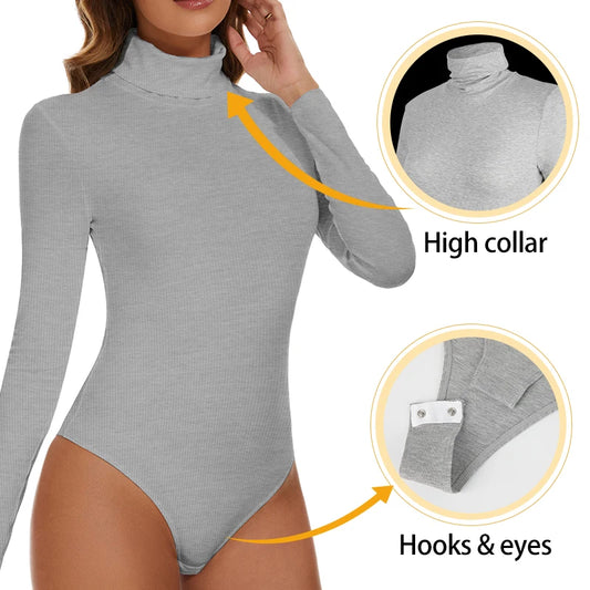 Women Long Sleeve High Collar Bodysuit – Tummy Control Shapewear