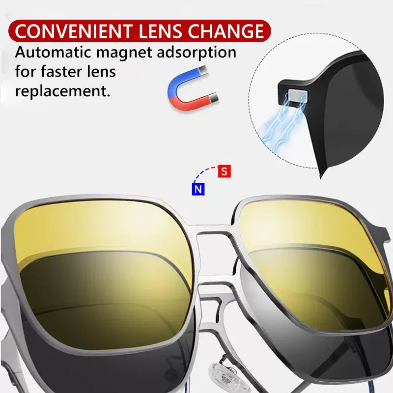 3 In 1 Magnetic Clip On Polarized Sunglasses UV400 Anti Blue Light Night Vision Glasses for Men Women