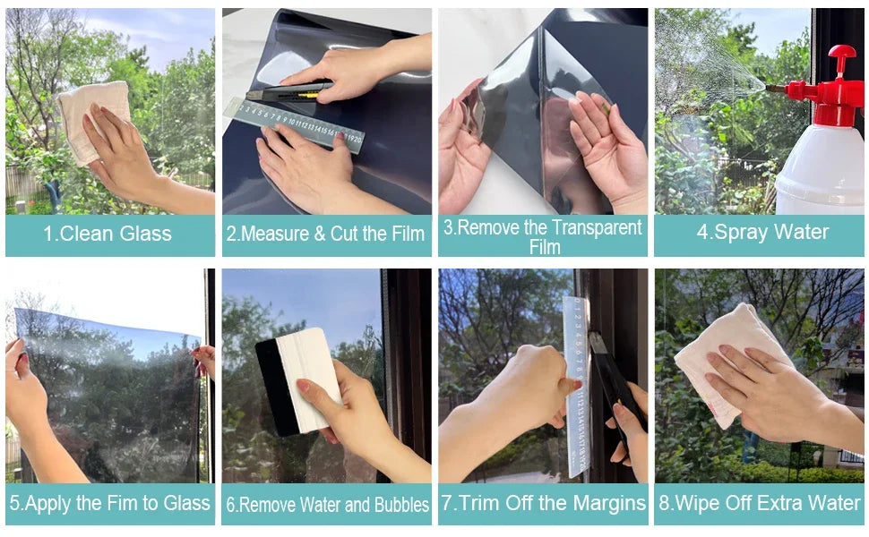 One-way Glass Window Film, Privacy Reflective Window Tint, Self Adhesive Sun UV Protection Heat Insulation Car Pet Film