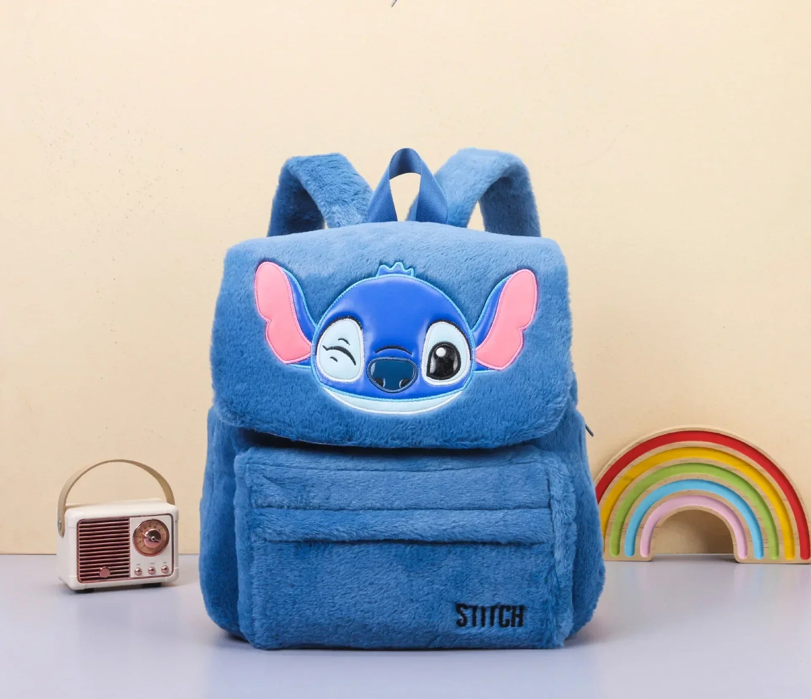 Disney Plush Backpack Ins Japanese Blue Stitch Funny Cartoon Large-Capacity Student Backpack Kindergarten Bag