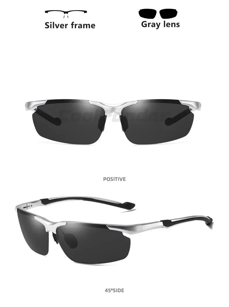 Aluminum Rimless Photochromic Polarized UV400 Day Night Driving Sunglasses for Men Women