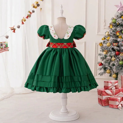 2Pcs Luxury Sequined Princess Christmas Dress for Girls Xmas Children's Cake Tiered Gala Formal Occasion Elegant Party Dresses