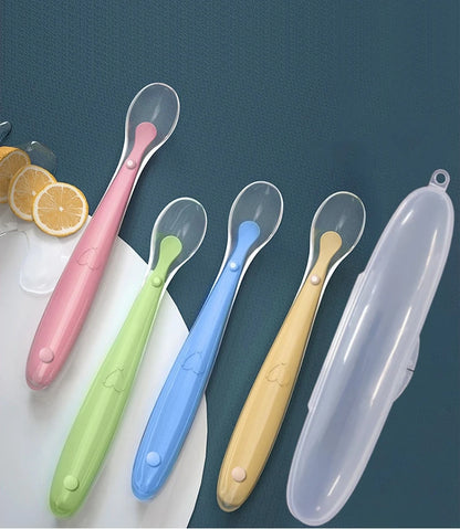 Baby soft silicone Spoon With Storage Box Spoon Baby Feeding Tableware Candy Color Feeder Children's Feeding Supplies Baby Items