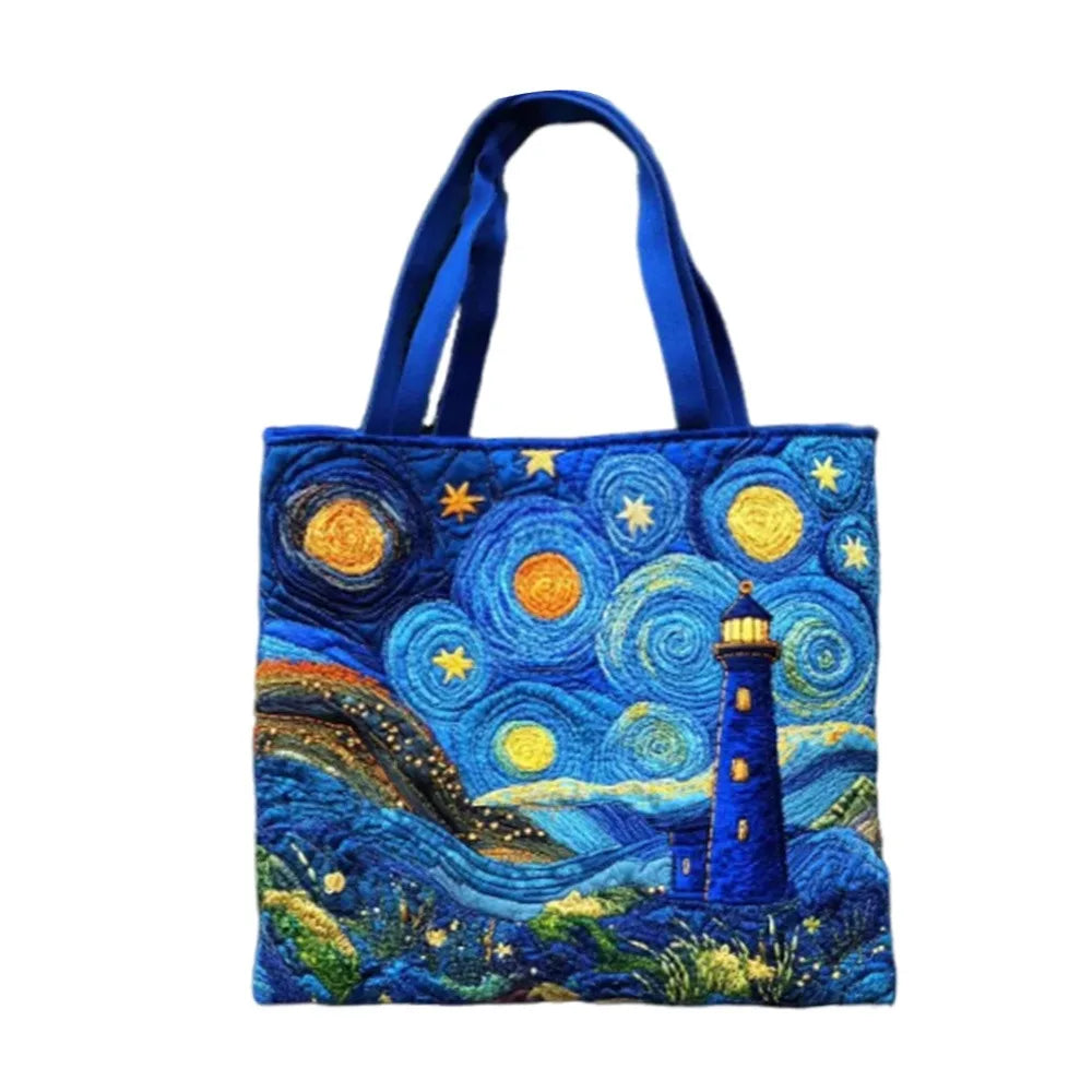 Vintage Quilted Canvas Tote Bag Large Capacity 3D Printed Shoulder Handbag