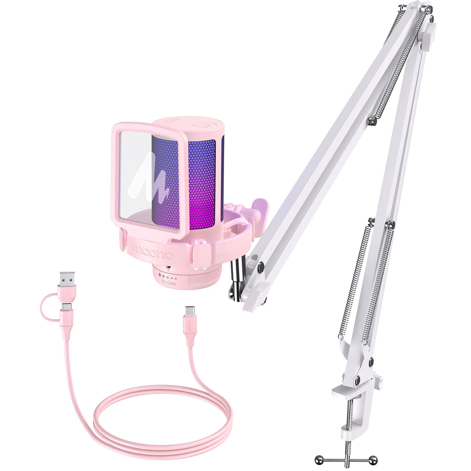 Gamerwave DGM20S USB Microphone Gaming Mic Condenser Mic RGB Mic Noise Canceling Mic with Mic Gain,RGB Light,One key mute