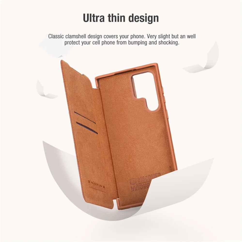 QIN Pro PU Leather Case For Samsung S22 Ultra Plus Flip Camera Slider 360° All-inclusive Shockproof Phone Cover