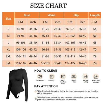 Shapewear Bodysuit Women Body Shaper Tummy Control Long Sleeve Open Crotch Crew Neck Seamless Shapers