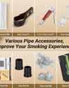 Pipe Accessories Kit, 50 Pipe Cleaners, 20 Metal Balls, 10 Pipe Filters, 3 in 1 Pipe Scraper, Leather Pipe Stand Holder