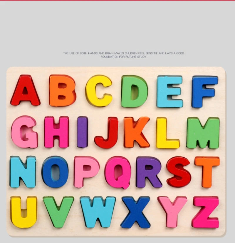 Montessori  Wooden Puzzle Toys  Cognitive Letter Number Hand Grab Puzzle Board Early Educational Toys for 2 to 4