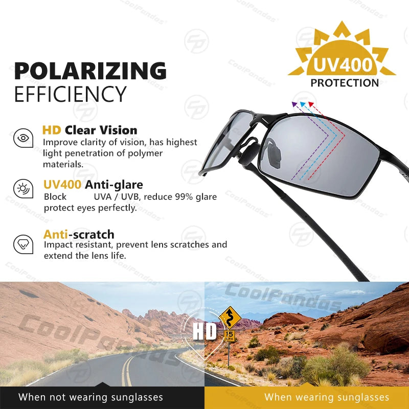 Classic Square Photochromic Polarized Sunglasses UV400 Anti-Glare Driving Glasses for Men Women