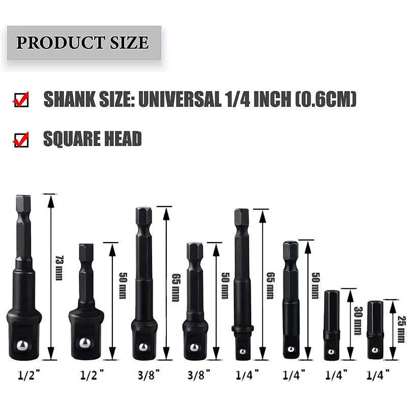 1/4 Hex Shank Socket Adapter Set for Electric Screwdriver Conver to Impact Driver 1/2 3/8 1/2 Square Head Converter Power Tool