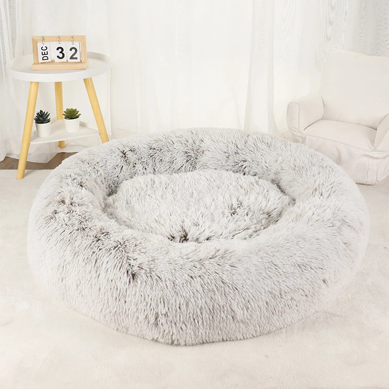 Round Plush Donut Dog Bed Washable Pet Cushion