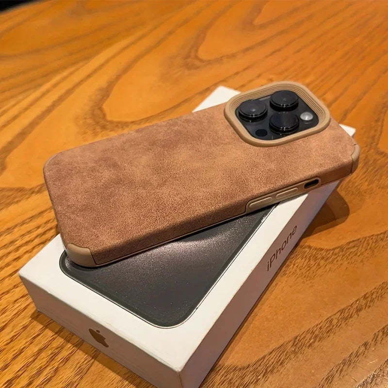 Luxury Matte Lambskin Faux Leather Phone Case For iPhone 17 16 Pro Max Air 15 14 Plus Shockproof Cover