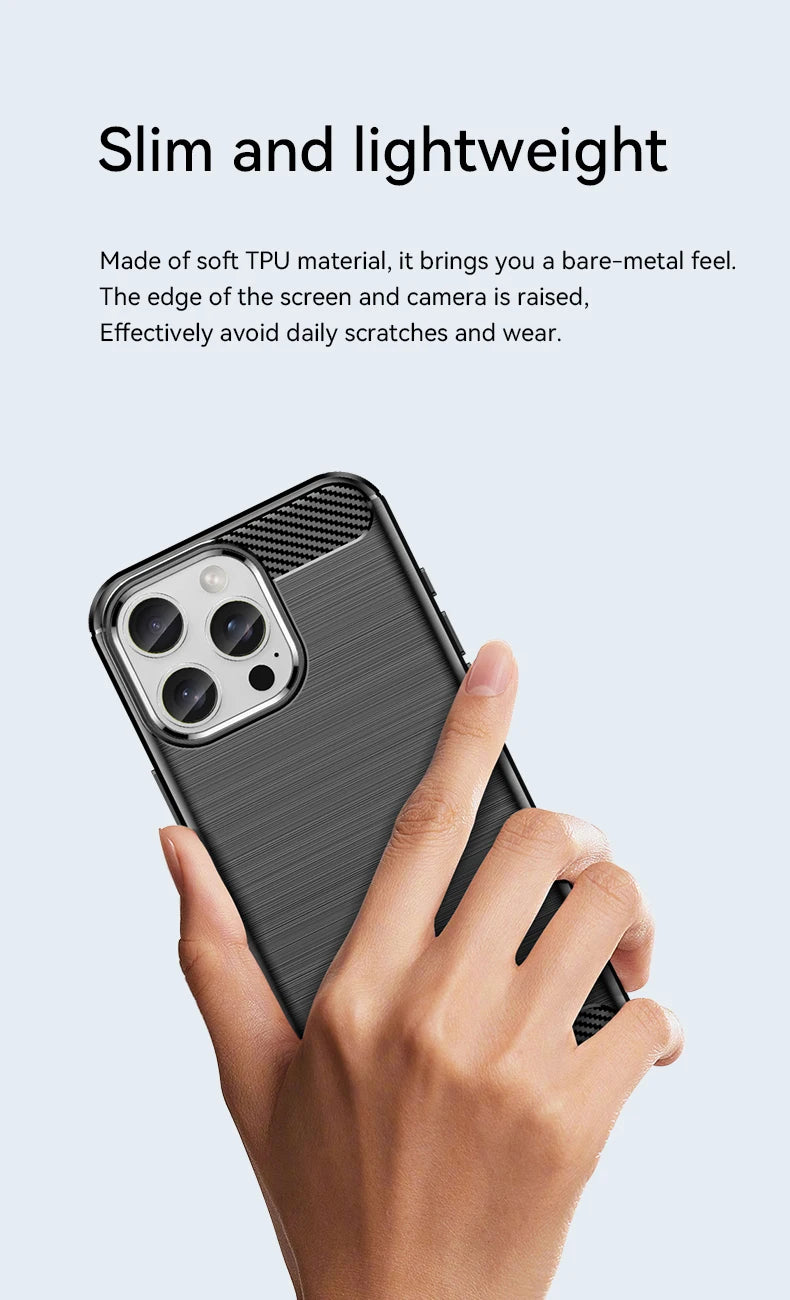 For iPhone 16 Pro Max Case Silicone Carbon Fiber Protector Case For iPhone 16 Pro Max Cover Shockproof Rubber TPU Cover Case