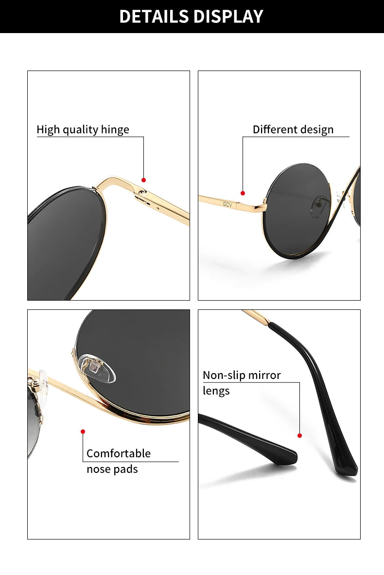 Round Frame Punk Style Women Sunglasses UV400 Anti-Reflective Fashion Eyewear Alloy Frame