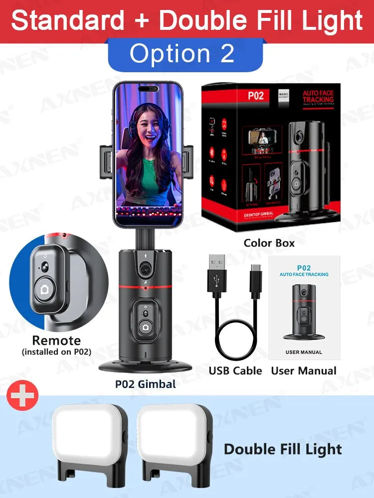 P02 360 Rotation Follow-up Gimbal Stabilizer Monopod Desktop Tracking Gimbal with Remote for Phone Live Photography