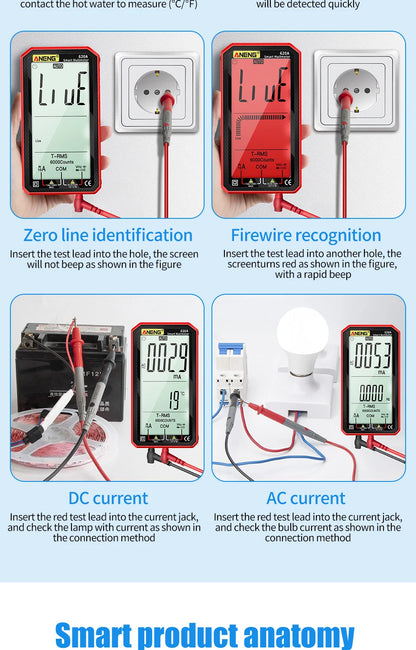 6000 Counts Digital Smart Multimeter Transistor Testers True RMS Auto Electrical Capacitance Meter Temp Resistance