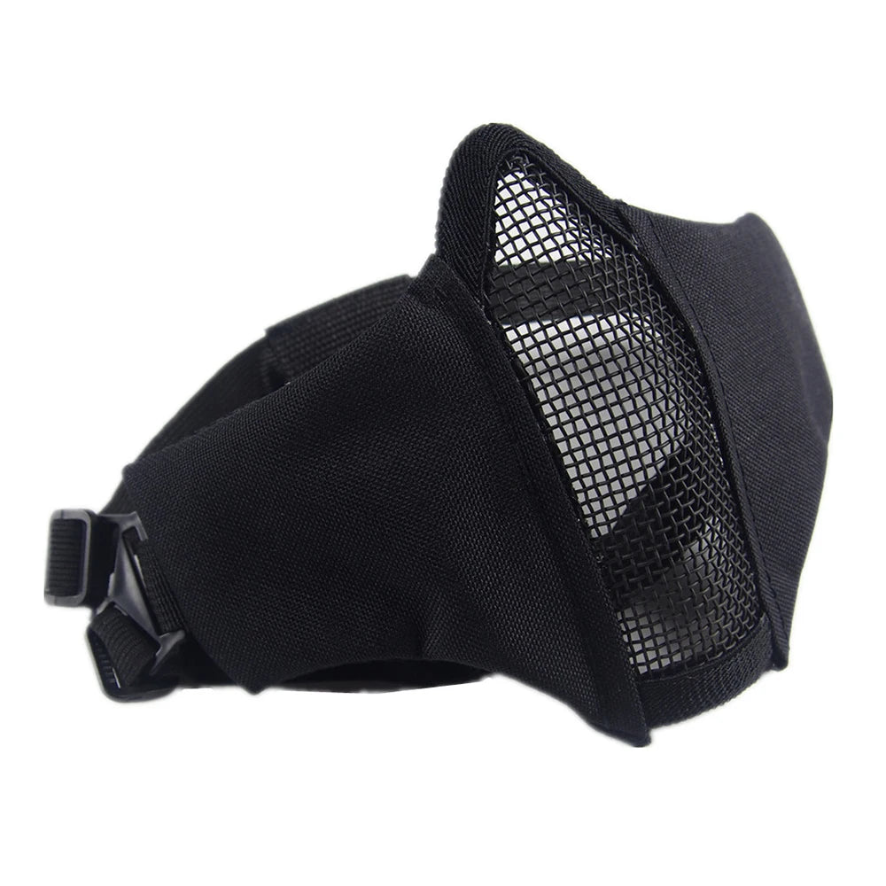 Tactical Half Face Airsoft Mask Foldable Metal Mesh Double Ribbon Adjustable CS Wargame Hunting Paintball Protective Masks