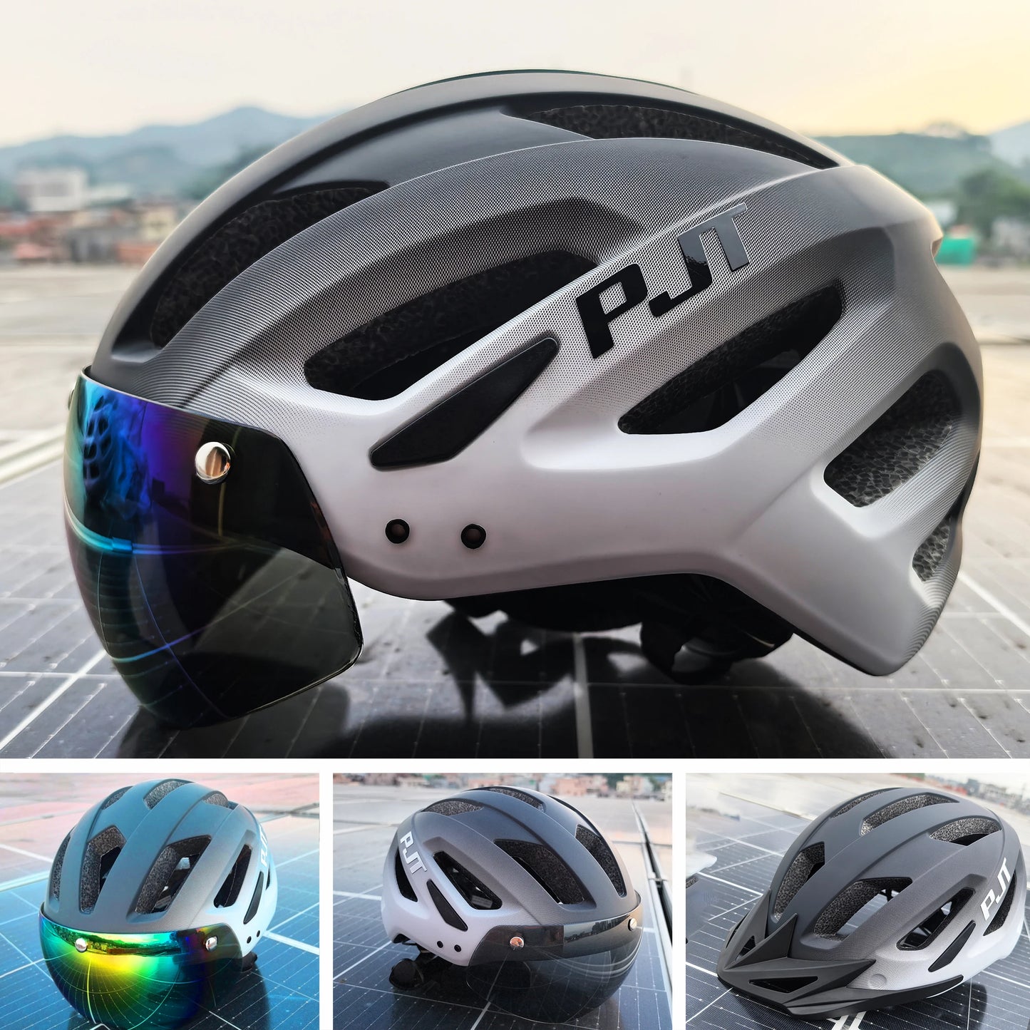 Cycling Helmet With Sun Visor Goggles For Road And Mountain Bike