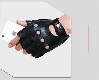 Mens Sheepskin Half Finger Gloves For Fitness Driving High Quality Genuine Leather Gloves Fingerless Brown Driver Sports Cycling