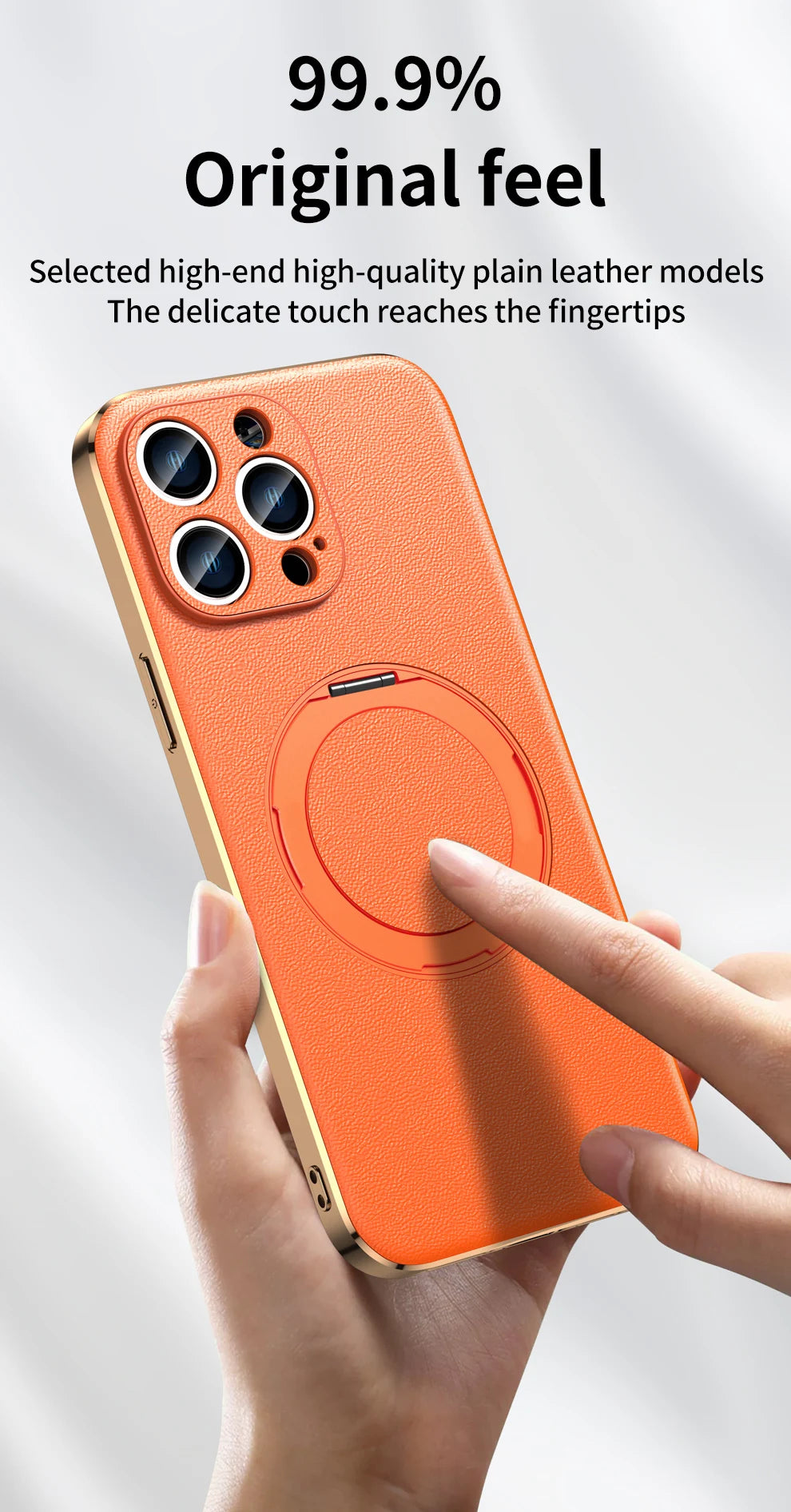 Leather for Magsafe Case for iPhone 16 15 14 Pro Max 16Pro Ring Luxury Lens Protection Holder Phone Back Cover