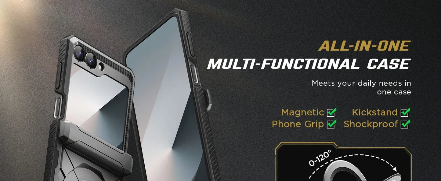 For Z Flip 7 FE/Z Flip 6 Cases Built-in  Ring Stand with Magsafe Full Coverage Hinge Protection Screen Protector Cover