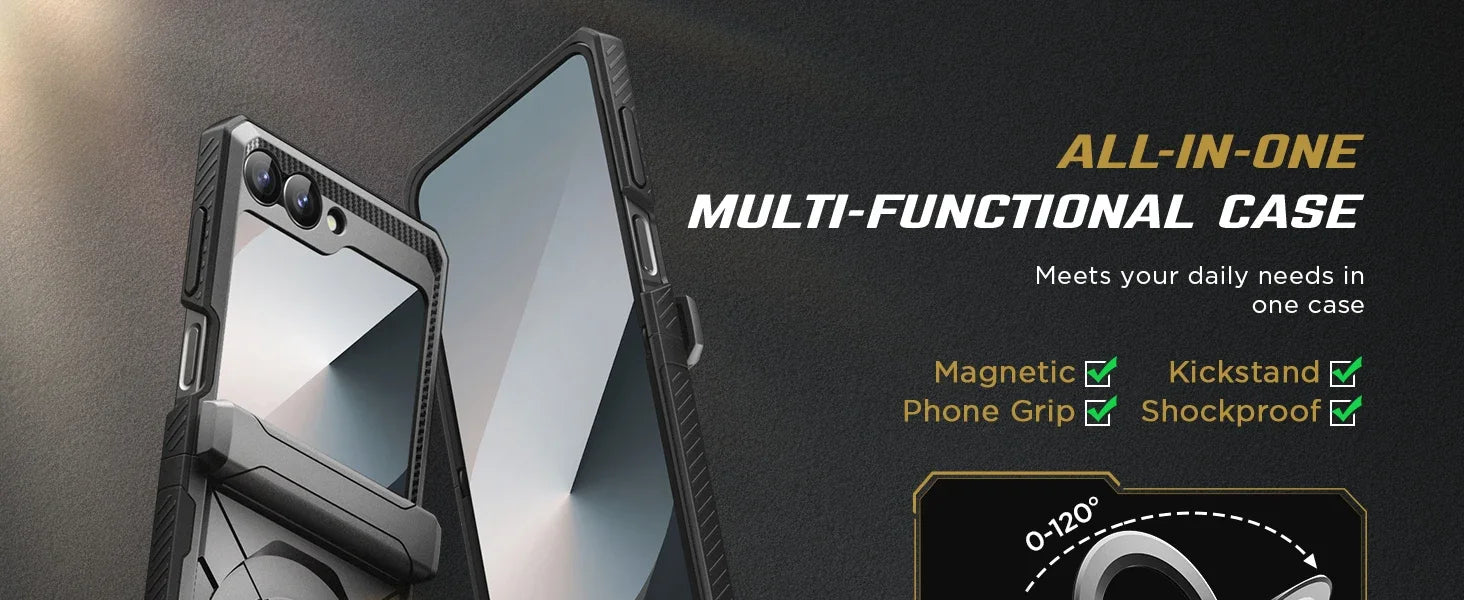 For Z Flip 7 FE/Z Flip 6 Cases Built-in  Ring Stand with Magsafe Full Coverage Hinge Protection Screen Protector Cover