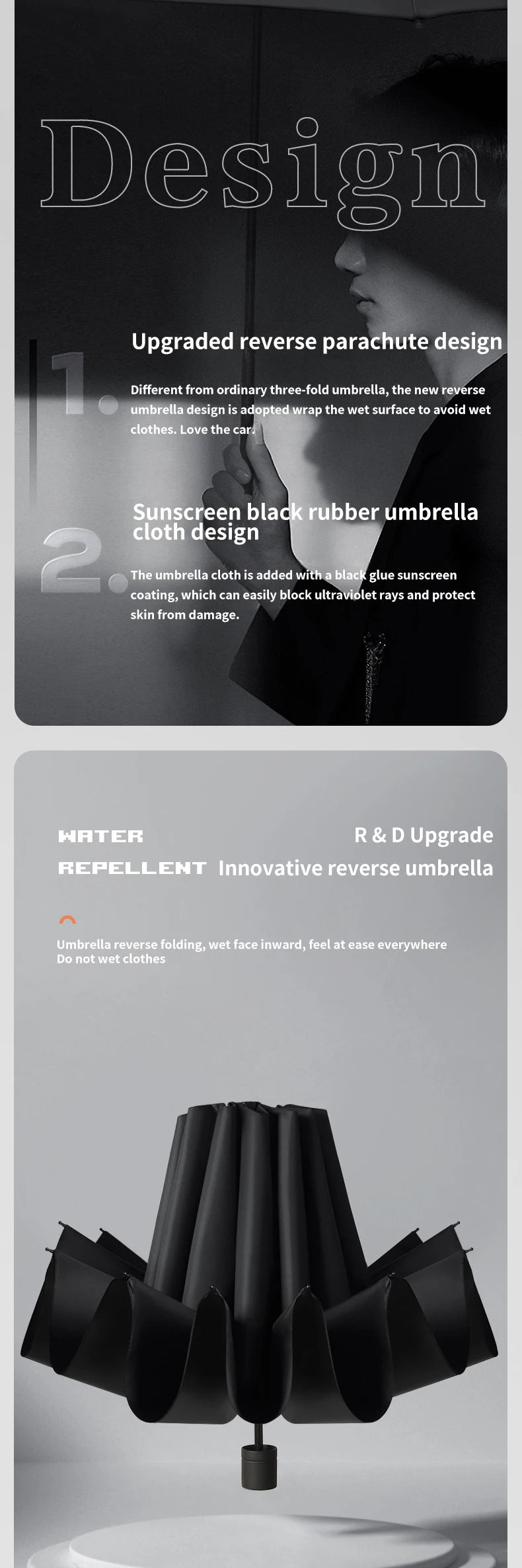 A super large foldable umbrella with black glue and sun protection, reinforced with 12 bones, sturdy for three men and women, su