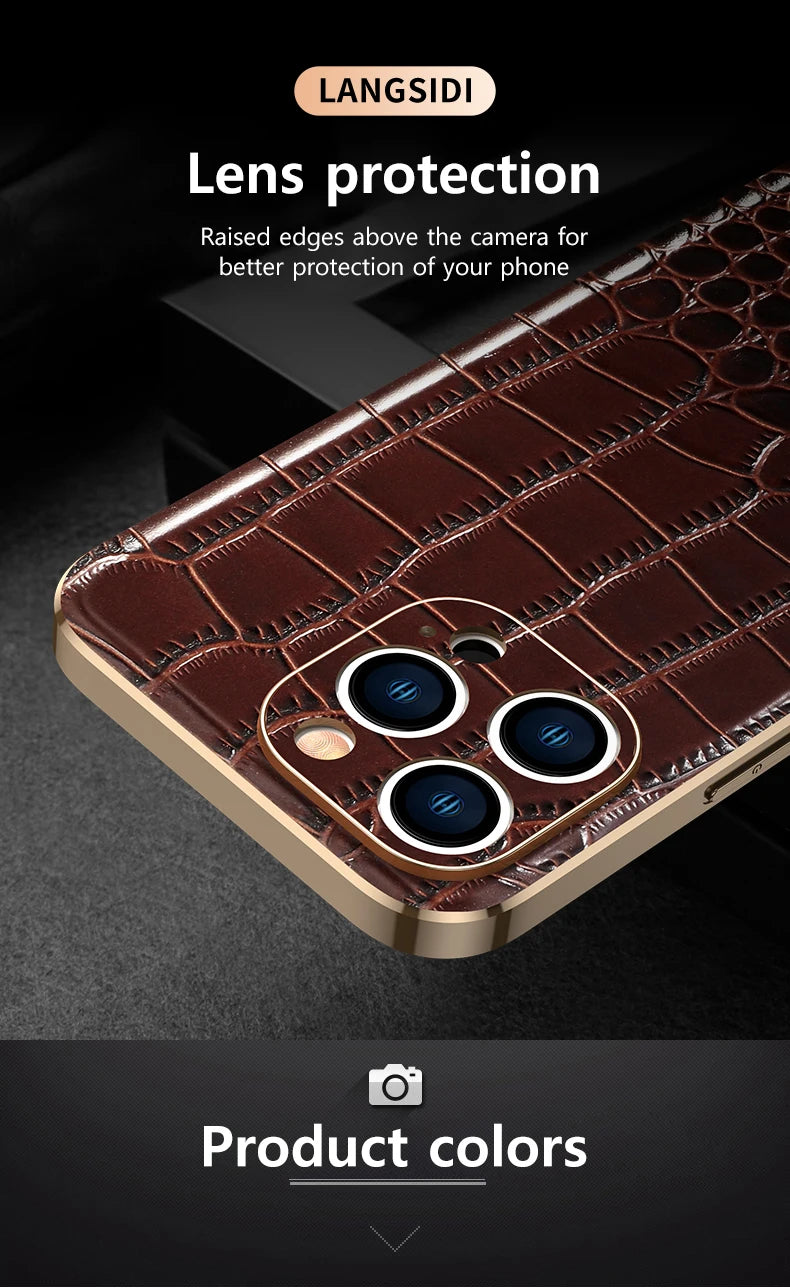 Genuine Leather Phone Case for iPhone 16 15 Pro Max 14promax Luxury Soft Edges Shockproof Camera Protection Cover