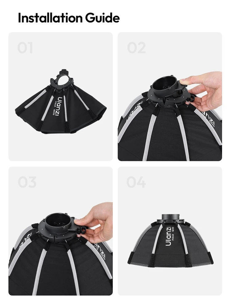 FOLD 30cm Octagon Softbox with Grid – Mini Bowens COB Light Flash, Lightweight & Quick Release