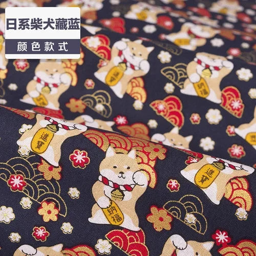 1/2/3M 23Colors Japanese Style Bronzing Cotton Fabric Kimono Clouds Cat Dog Cherry Blossoms Printed Sewing Fabric by the Meter