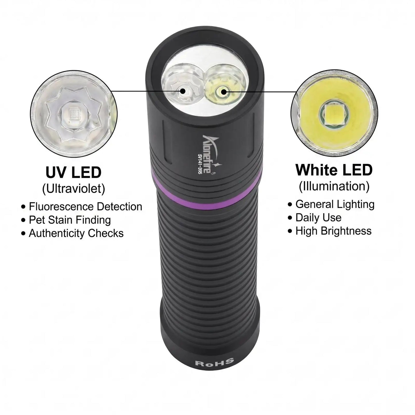 2 In 1 UV White Light Rechargeable Flashlight