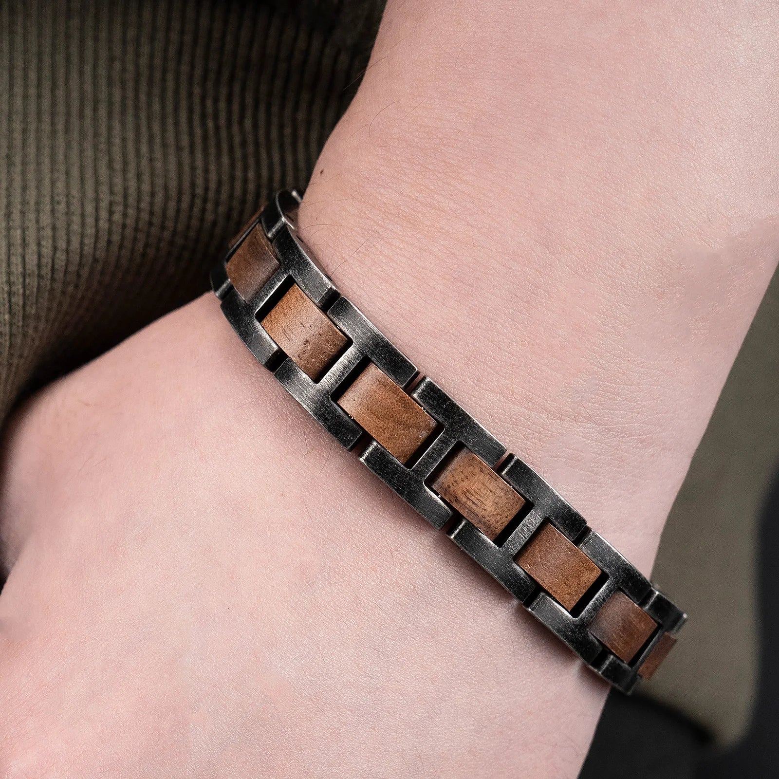 Bracelet Metal Stainless Steel Wood Strap Jewelry Ladies
