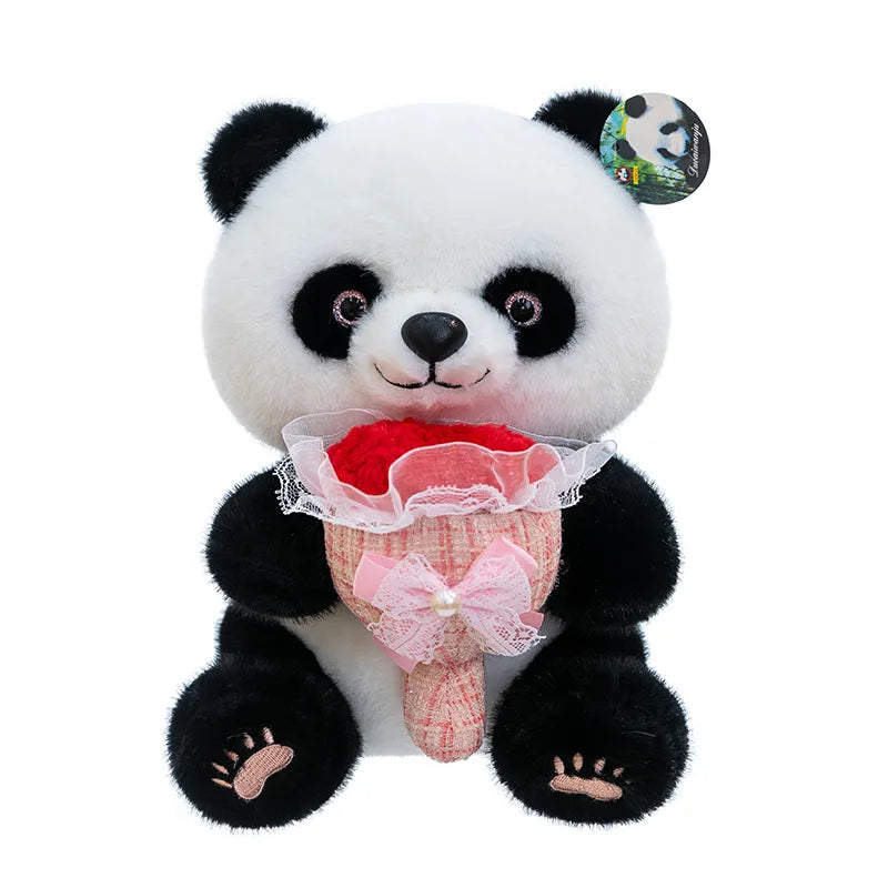Kawaii Stuffed Doll Cute Panda Plush Toy with Flower Bouquet for Anime Lovers Kids Birthday Gift Stuffed Animal Gift for